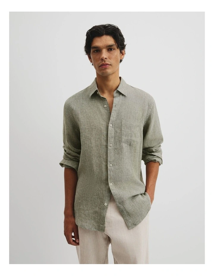 Organically Grown Linen Regular Fit Shirt in Moss image 1
