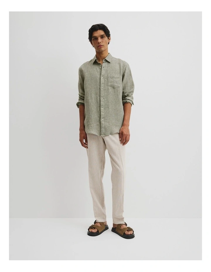 Organically Grown Linen Regular Fit Shirt in Moss image 2