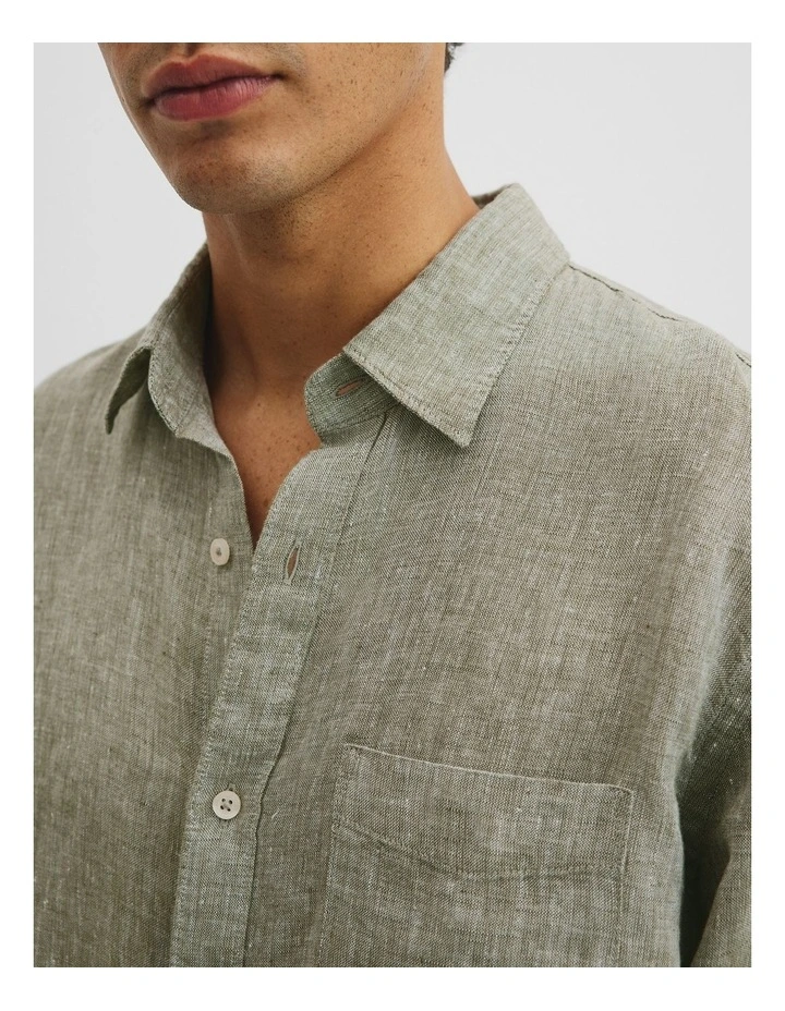 Organically Grown Linen Regular Fit Shirt in Moss image 3