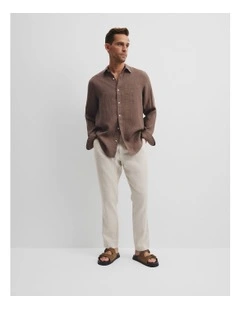 Regular Fit Organically Grown Linen Shirt in Cocoa