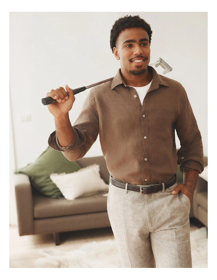 Regular Fit Organically Grown Linen Shirt in Cocoa image 2