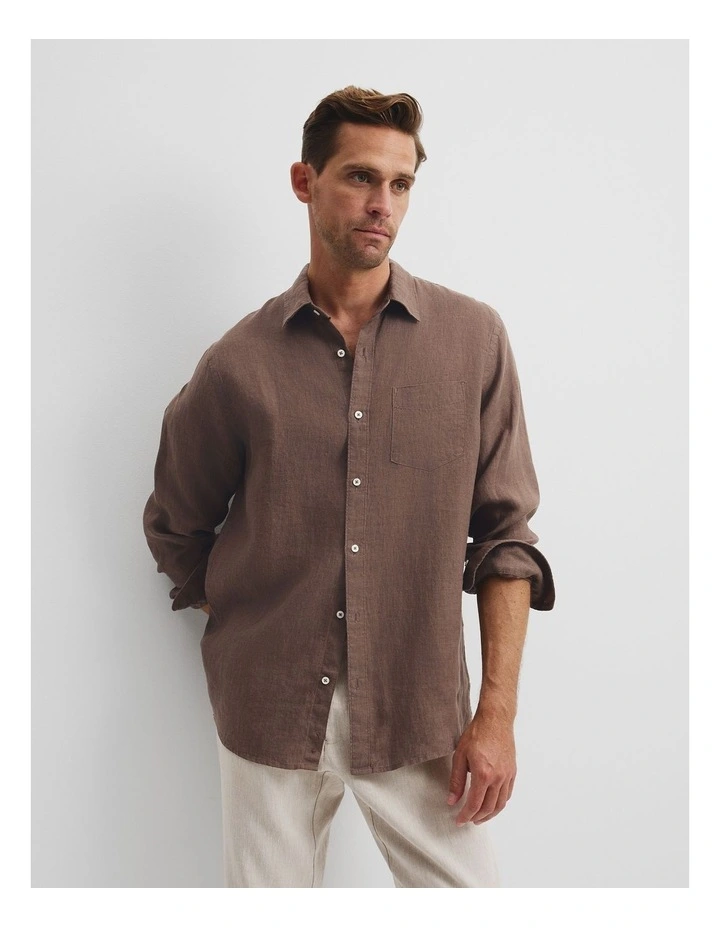 Regular Fit Organically Grown Linen Shirt in Cocoa image 3