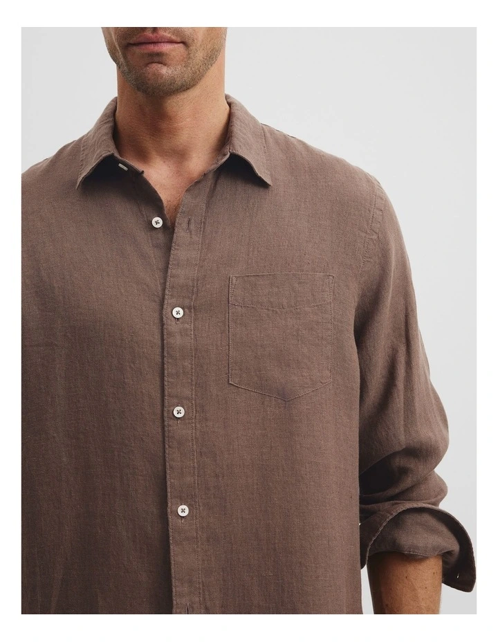 Regular Fit Organically Grown Linen Shirt in Cocoa image 4