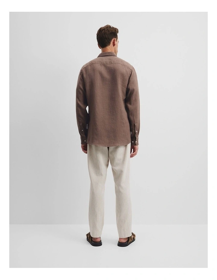 Regular Fit Organically Grown Linen Shirt in Cocoa image 5