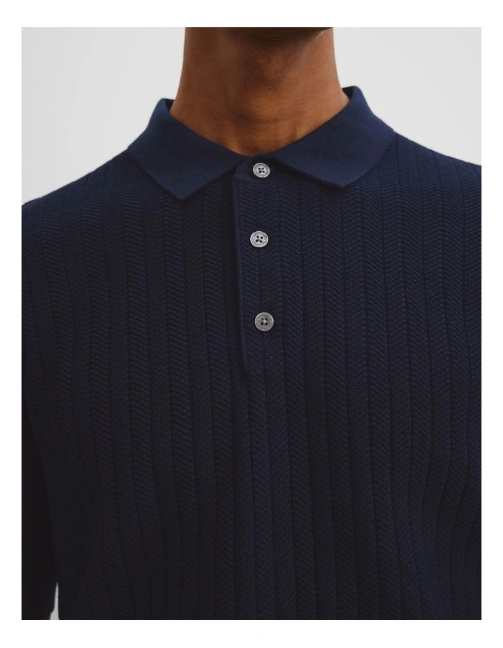 Australian Cotton Herringbone Knit Polo in Navy image 3