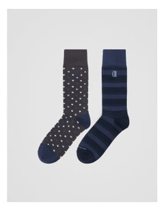 Pattern Socks Pack Of 2 in Navy Multi