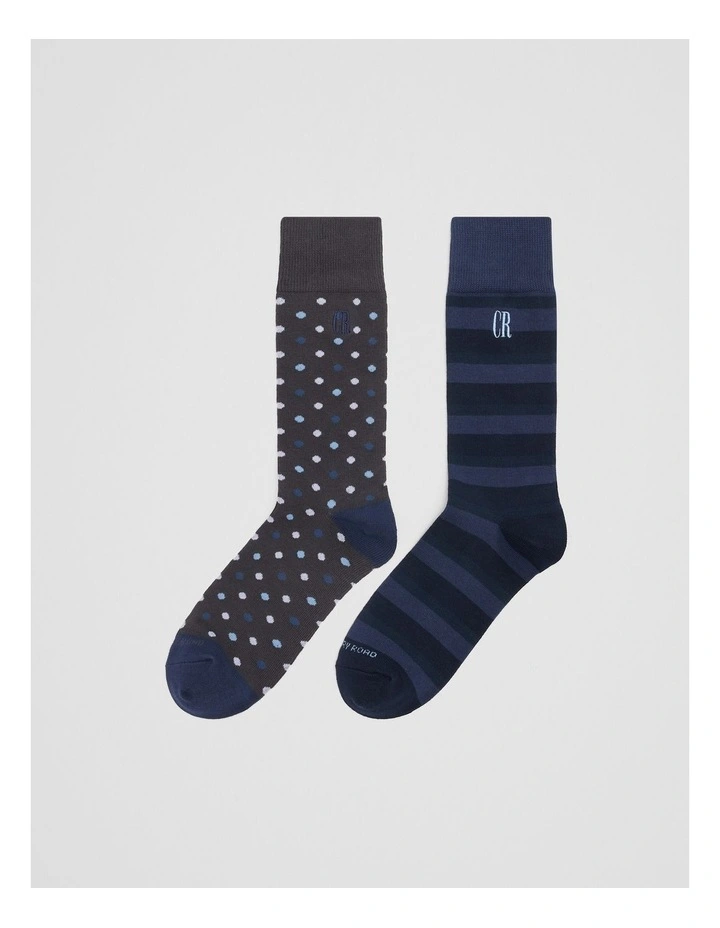 Pattern Socks Pack Of 2 in Navy Multi image 1