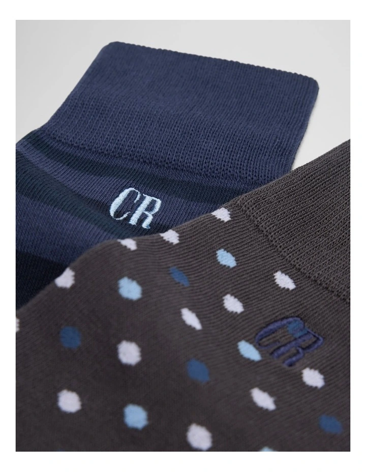 Pattern Socks Pack Of 2 in Navy Multi image 2