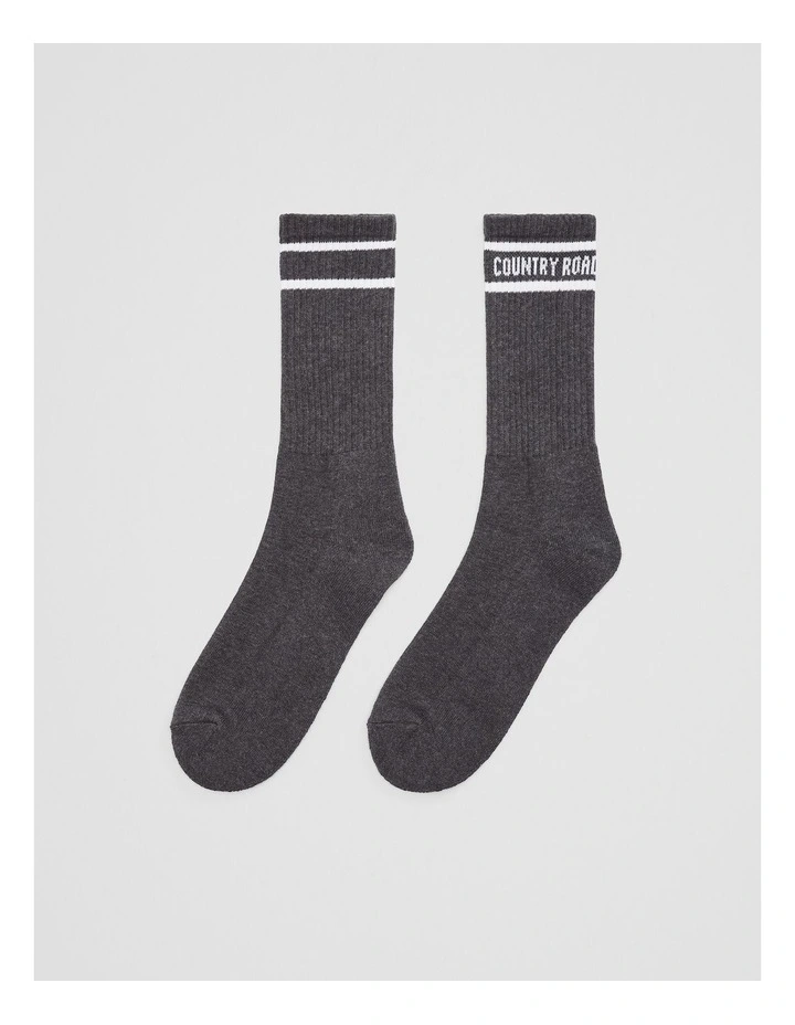 Australian Cotton Blend Cr Sport Crew Sock in Charcoal Marle image 1
