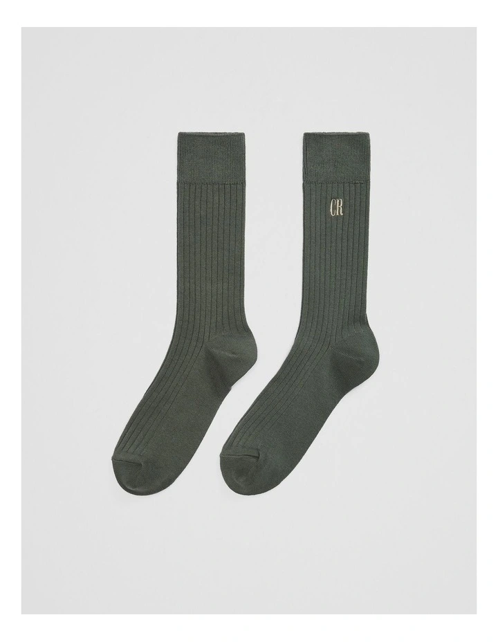 Australian Cotton Blend Rib Crew Sock in Thyme image 1