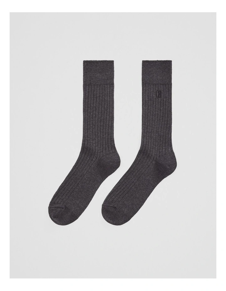 Australian Cotton Blend Rib Crew Sock in Charcoal Marle image 1