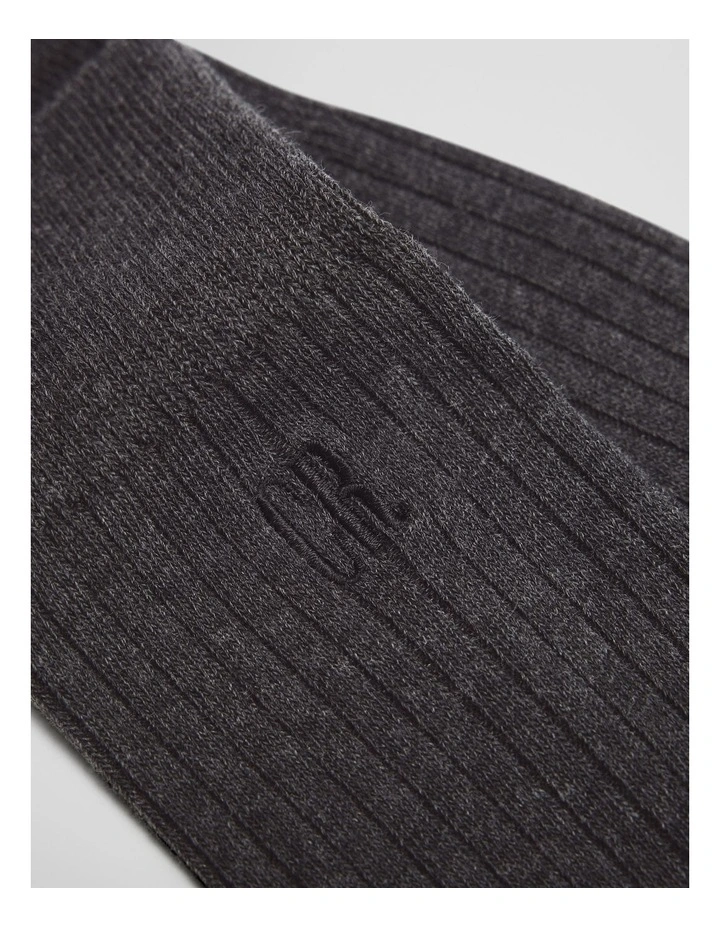 Australian Cotton Blend Rib Crew Sock in Charcoal Marle image 2