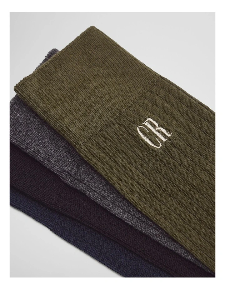 Ribbed Crew Sock Pack Of 4 in Multi image 2