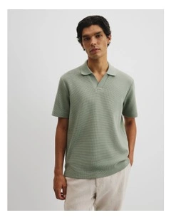 Australian Cotton Waffle Polo in Moss