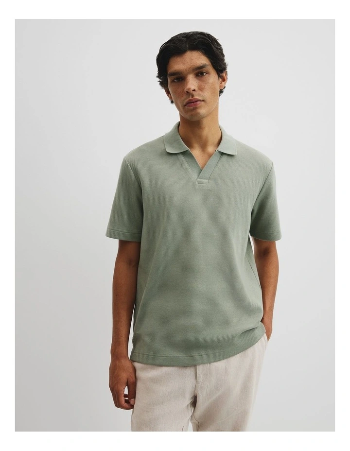 Australian Cotton Waffle Polo in Moss image 1