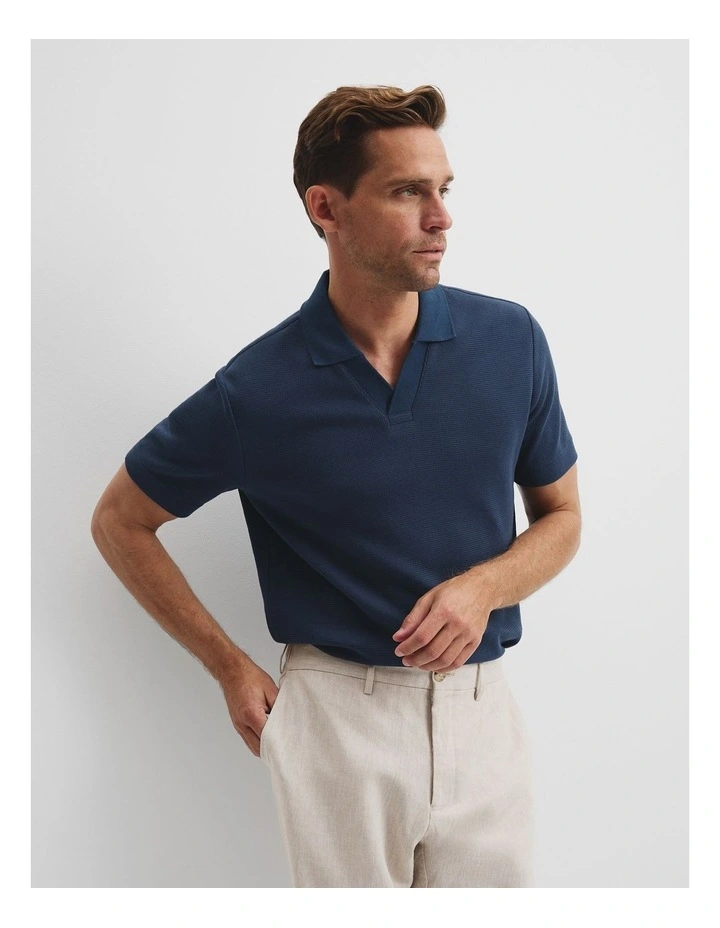 Australian Cotton Waffle Polo in Storm Blue image 1