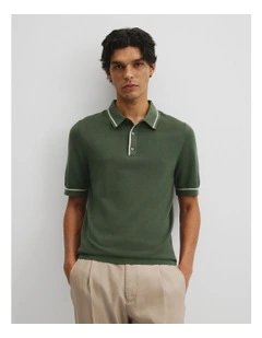 Australian Cotton Blend Silk Tipped Knit Polo in Thyme