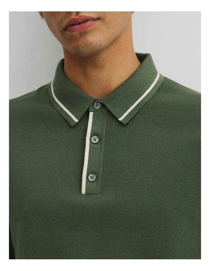 Australian Cotton Blend Silk Tipped Knit Polo in Thyme image 2
