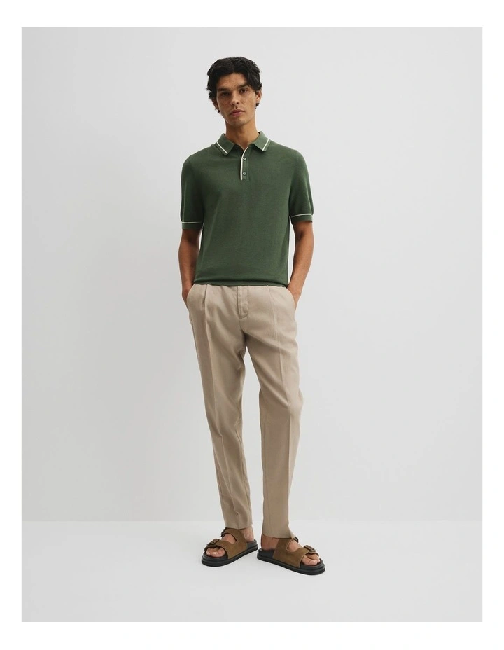 Australian Cotton Blend Silk Tipped Knit Polo in Thyme image 3