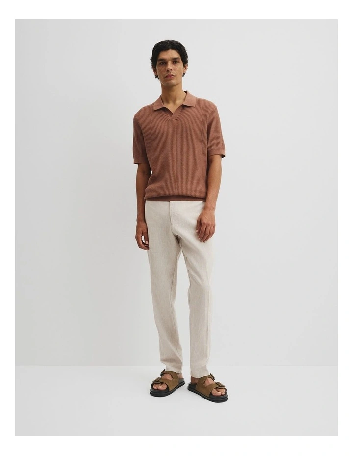 Short Sleeve Cotton Linen Knit Polo in Copper image 3