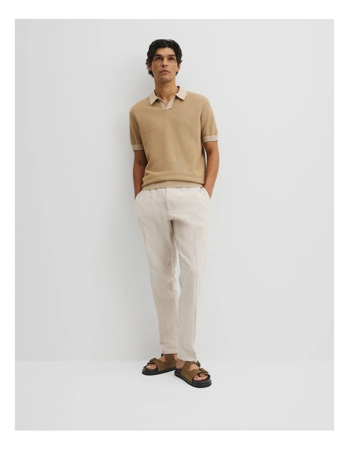 Linen Cotton Honeycomb Knit Polo in Sand image 2