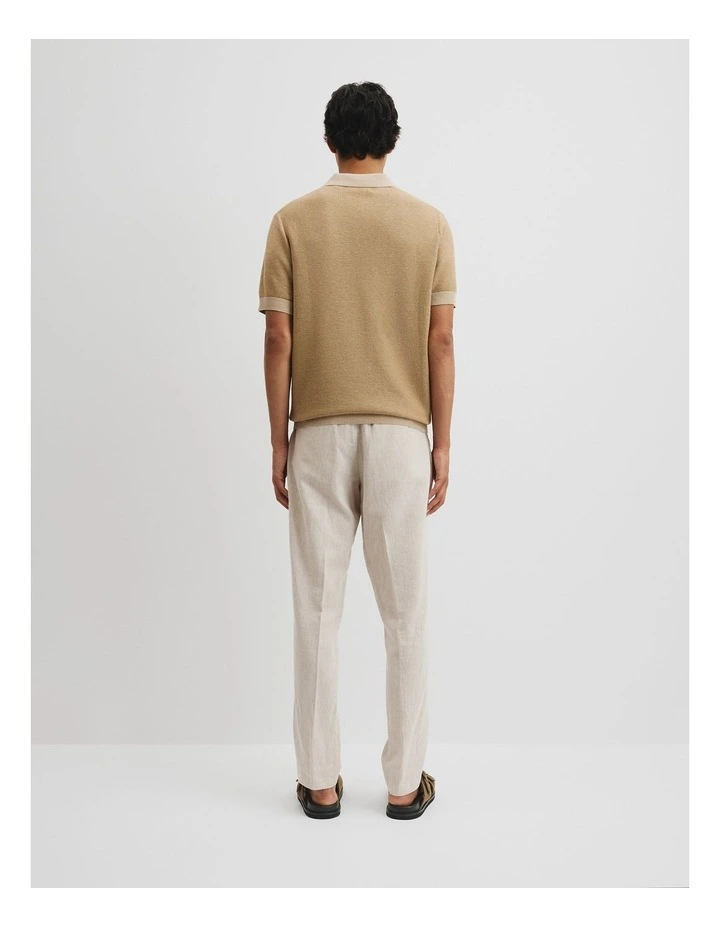 Linen Cotton Honeycomb Knit Polo in Sand image 4