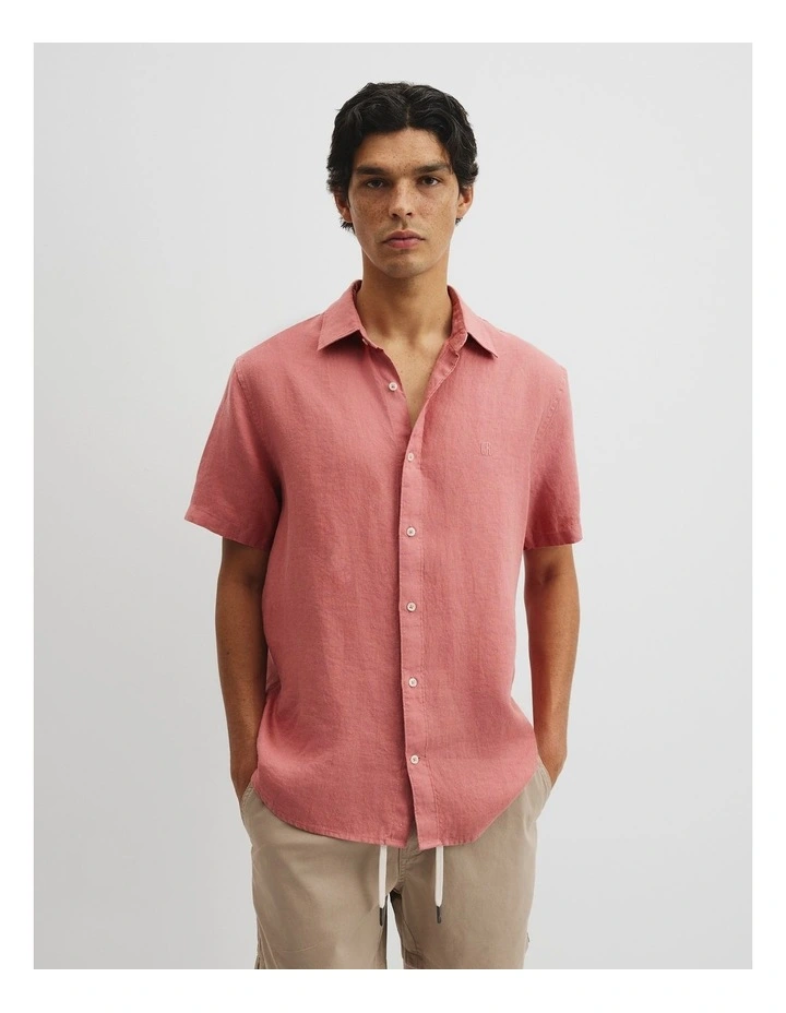 Organically Grown Linen Regular Fit Short Sleeve Shirt in Dusty Rose image 1