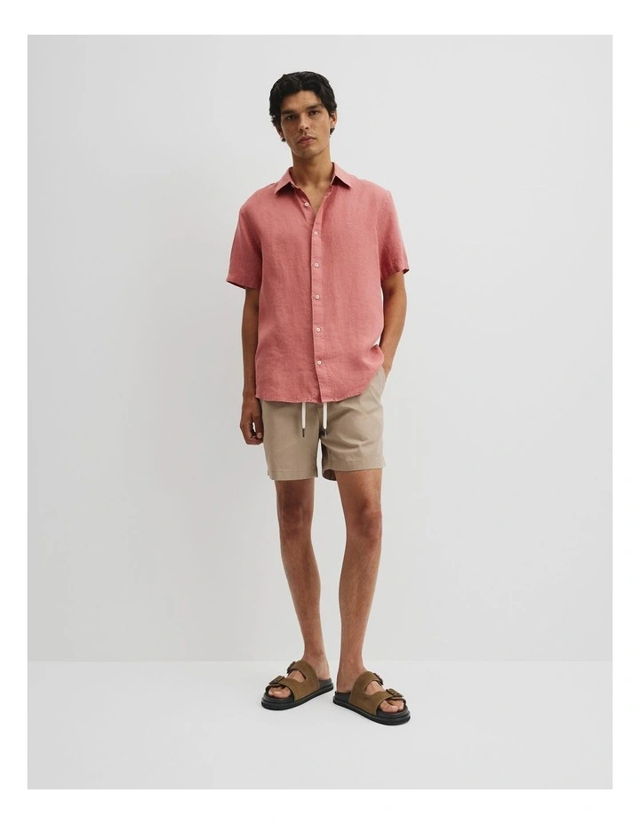 Organically Grown Linen Regular Fit Short Sleeve Shirt in Dusty Rose image 2