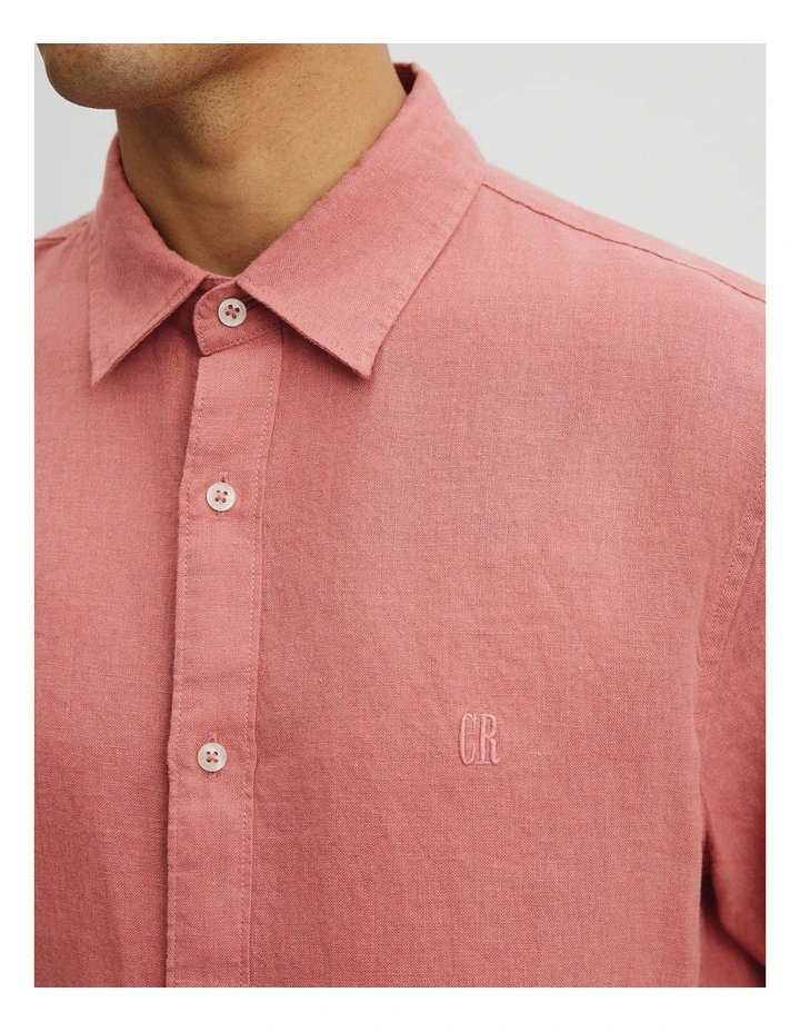 Organically Grown Linen Regular Fit Short Sleeve Shirt in Dusty Rose image 3