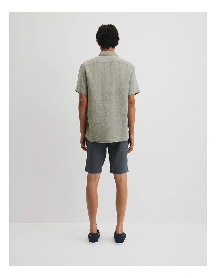 Organically Grown Linen Regular Fit Short Sleeve Shirt in Moss image 4