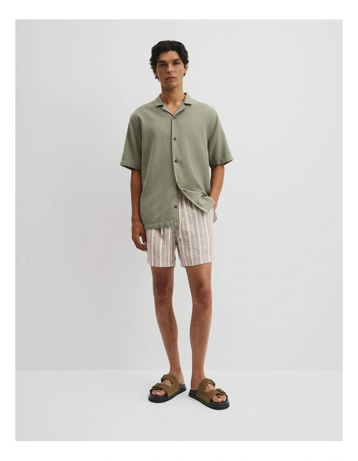 Short Sleeve Cotton Linen Basket Weave Shirt in Moss image 3