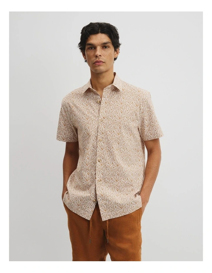 Short Sleeve Cotton Leaf Print Shirt in Copper image 1
