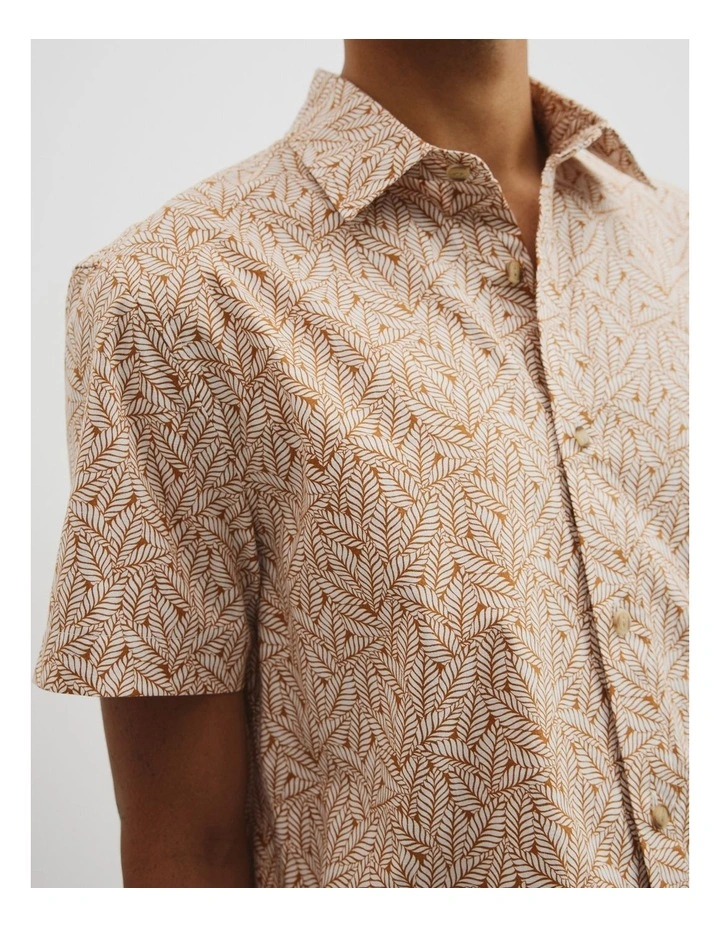 Short Sleeve Cotton Leaf Print Shirt in Copper image 2