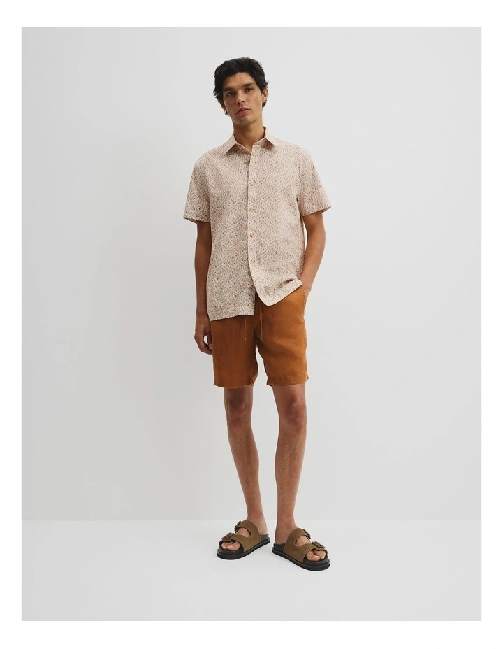 Short Sleeve Cotton Leaf Print Shirt in Copper image 3