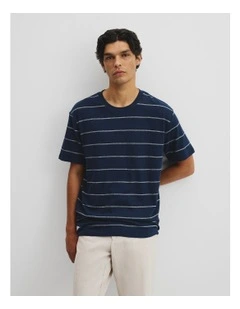 Hemp Slub Stripet-shirt in Navy