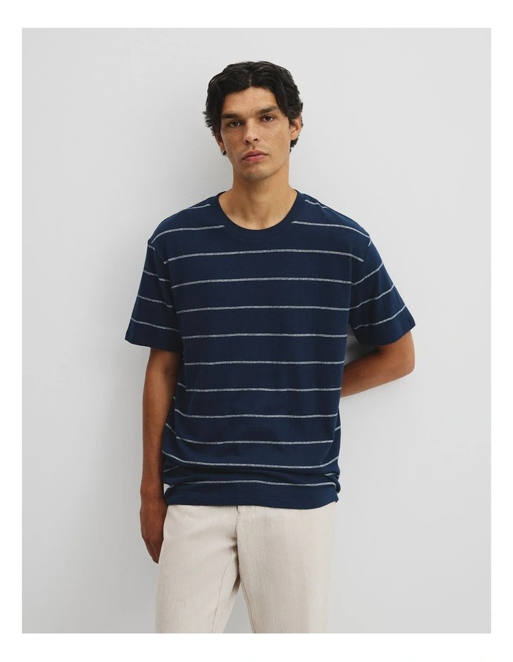 Hemp Slub Stripet-shirt in Navy image 1