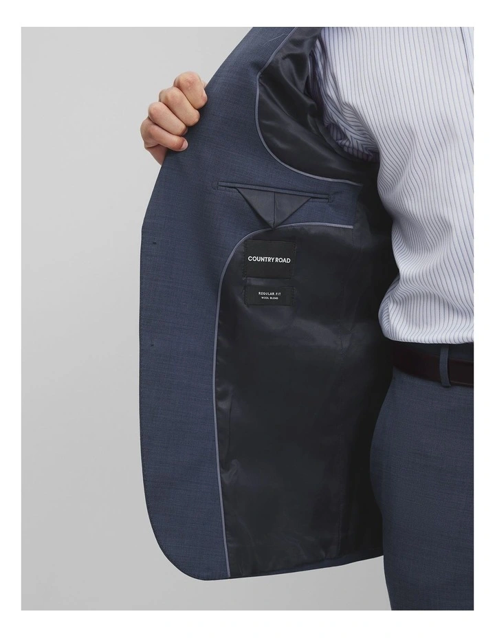 Single Breasted Wool Blend Jacket in Navy image 4