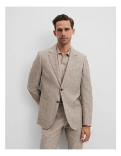 Regular Linen Cotton Textured Jacket in Beige