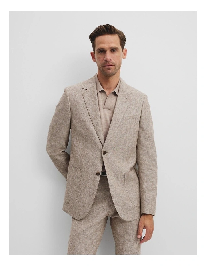 Regular Linen Cotton Textured Jacket in Beige image 1