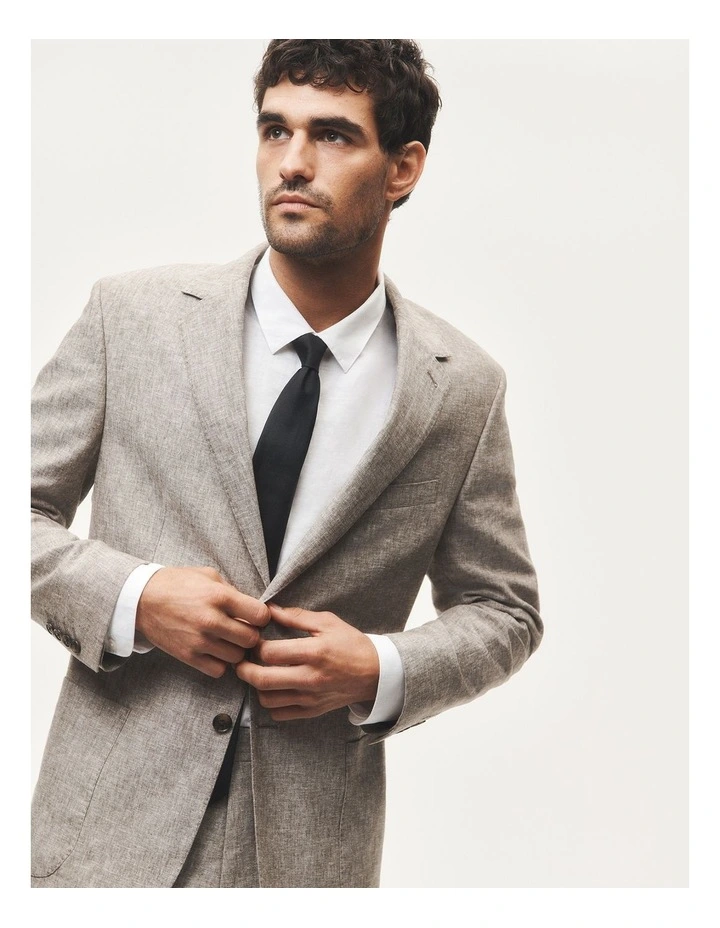 Regular Linen Cotton Textured Jacket in Beige image 2