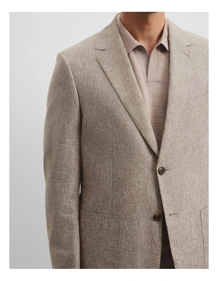 Regular Linen Cotton Textured Jacket in Beige image 4