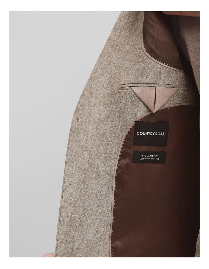 Regular Linen Cotton Textured Jacket in Beige image 5