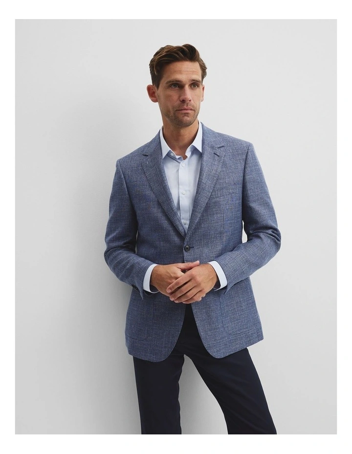 Regular Wool Blend Houndstooth Jacket in Navy image 1