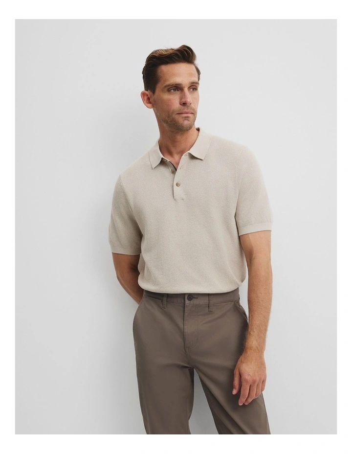 Short Sleeve Good Earth Cotton Pique Knit Polo in Chalk image 3