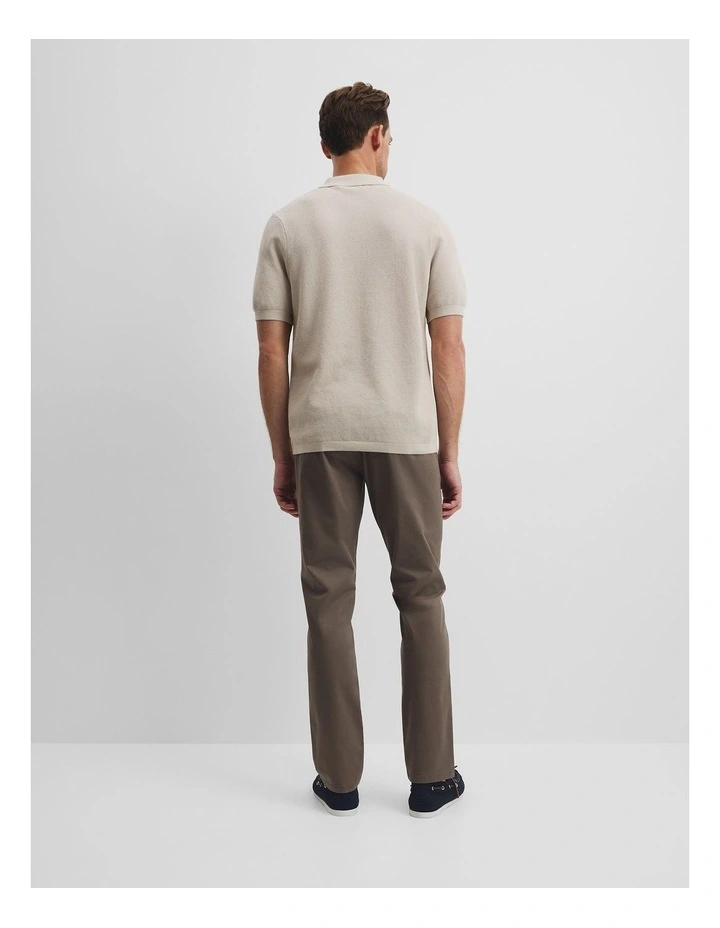 Short Sleeve Good Earth Cotton Pique Knit Polo in Chalk image 4