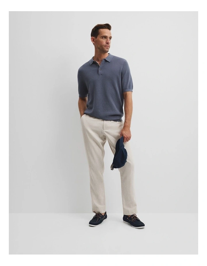 Short Sleeve Good Earth Cotton Pique Knit Polo in Storm Blue image 3