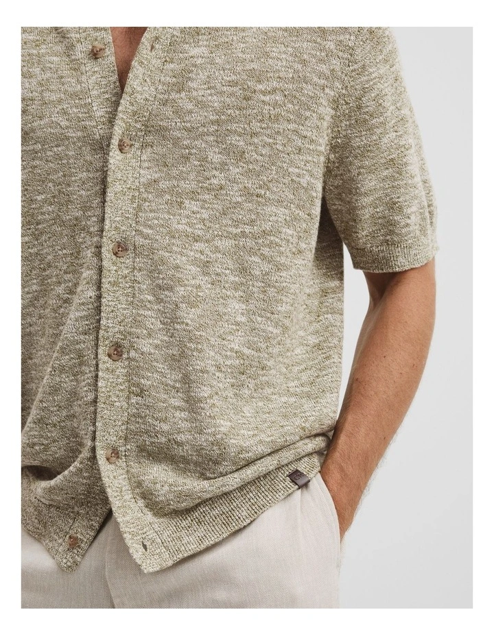 Linen Cotton Slub Knit Shirt in Kelp Green image 2