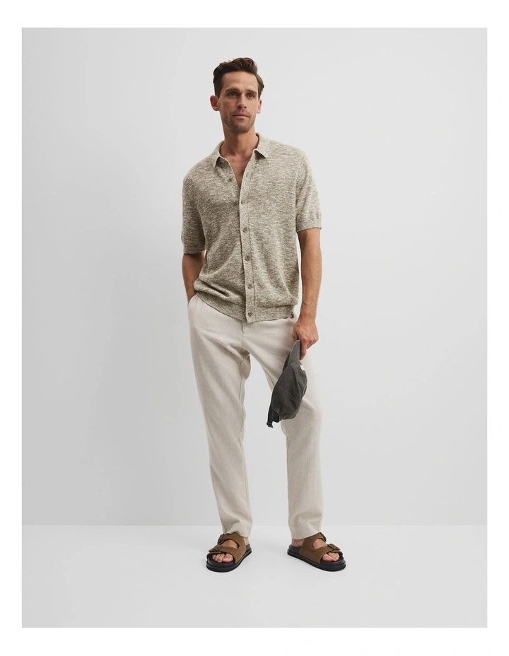 Linen Cotton Slub Knit Shirt in Kelp Green image 3