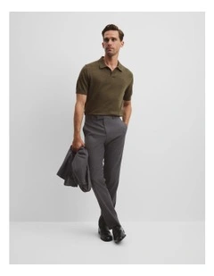 Short Sleeve Australian Merino Trophy Knit Polo in Kelp Melange