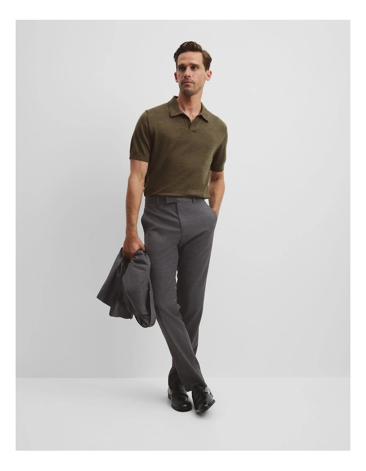 Short Sleeve Australian Merino Trophy Knit Polo in Kelp Melange image 1